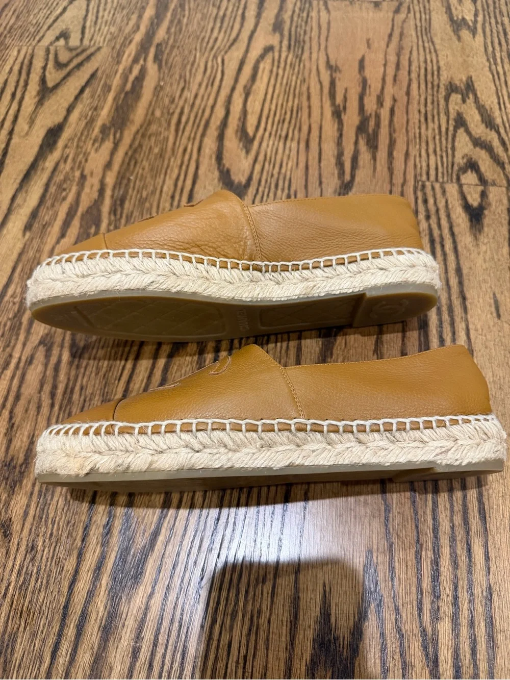 CHANEL Cognac Leather Espadrilles with Embossed CC- worn ONCE!